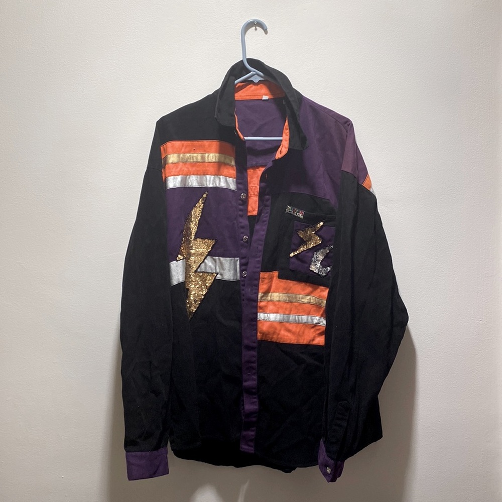 VTG 90s street club streetwear denim long  sleeve shirt xl black hip hop urban